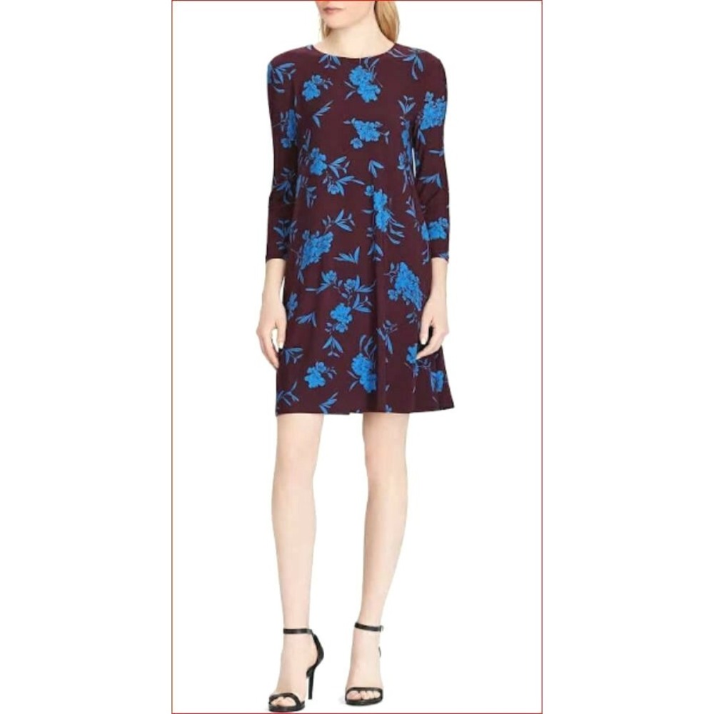 Lauren Ralph Lauren Womens Floral A-Line Dress Purple Blue 12 250780248001